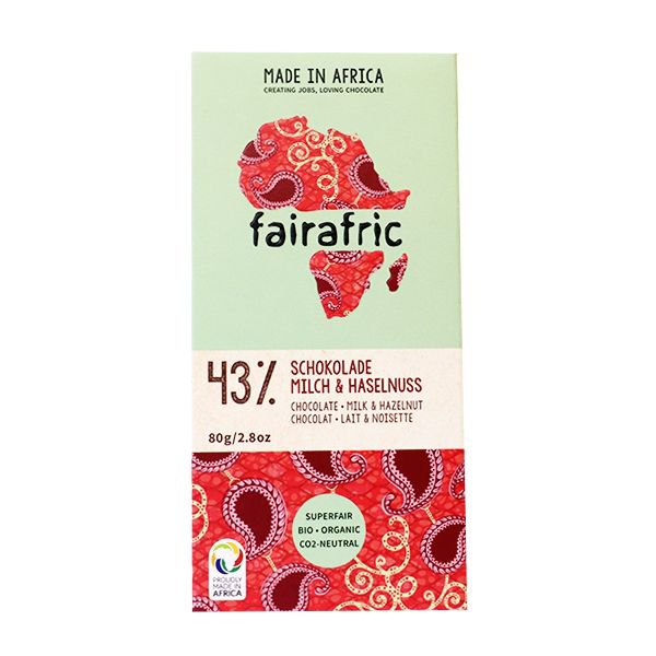 Fairafric 43% Milk Chocolate & Hazelnut 80g